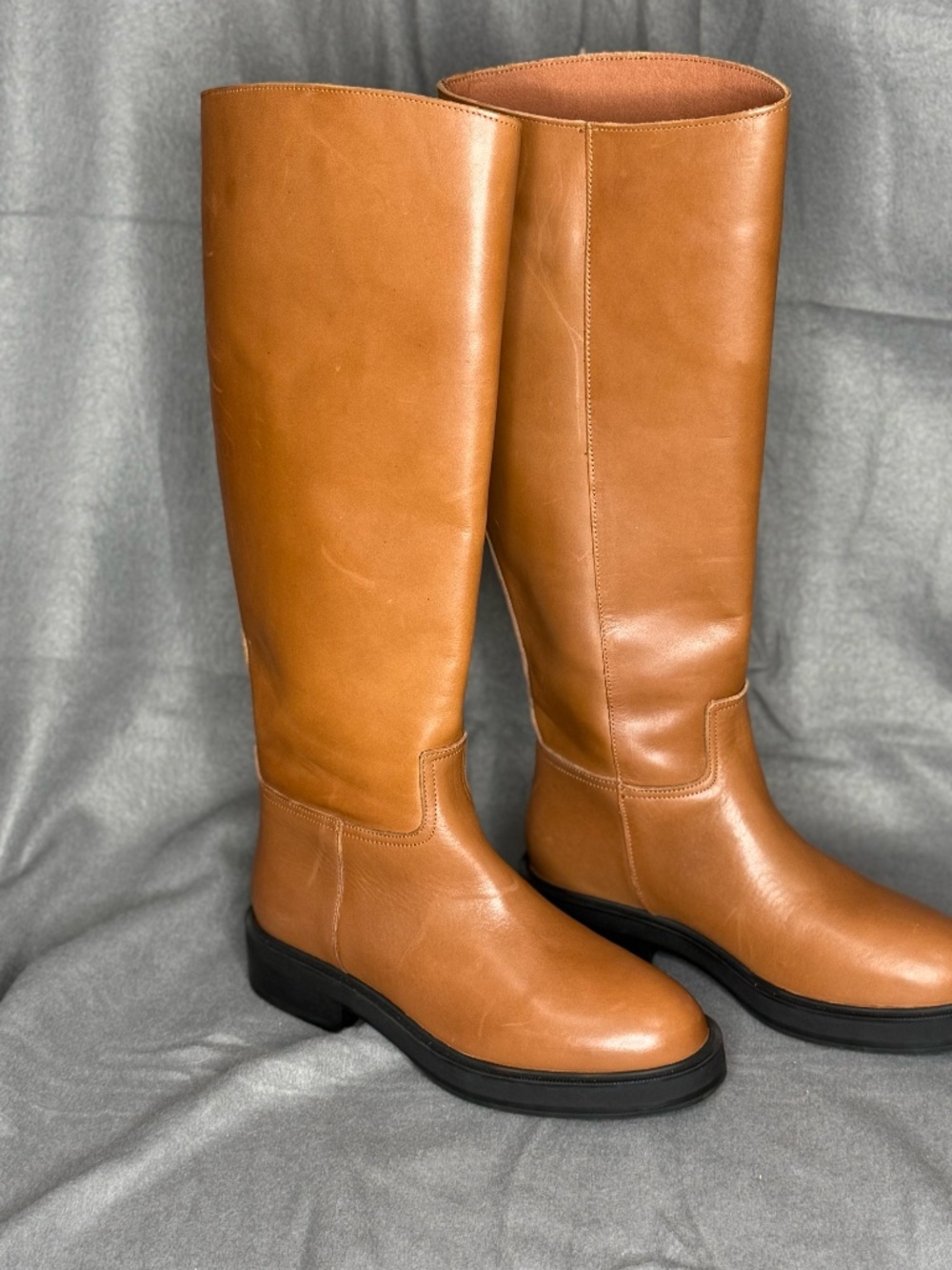 Mango MNG Tan Leather Tall Boots EUR 38 US 7.5 Knee High Flat Riding Boot